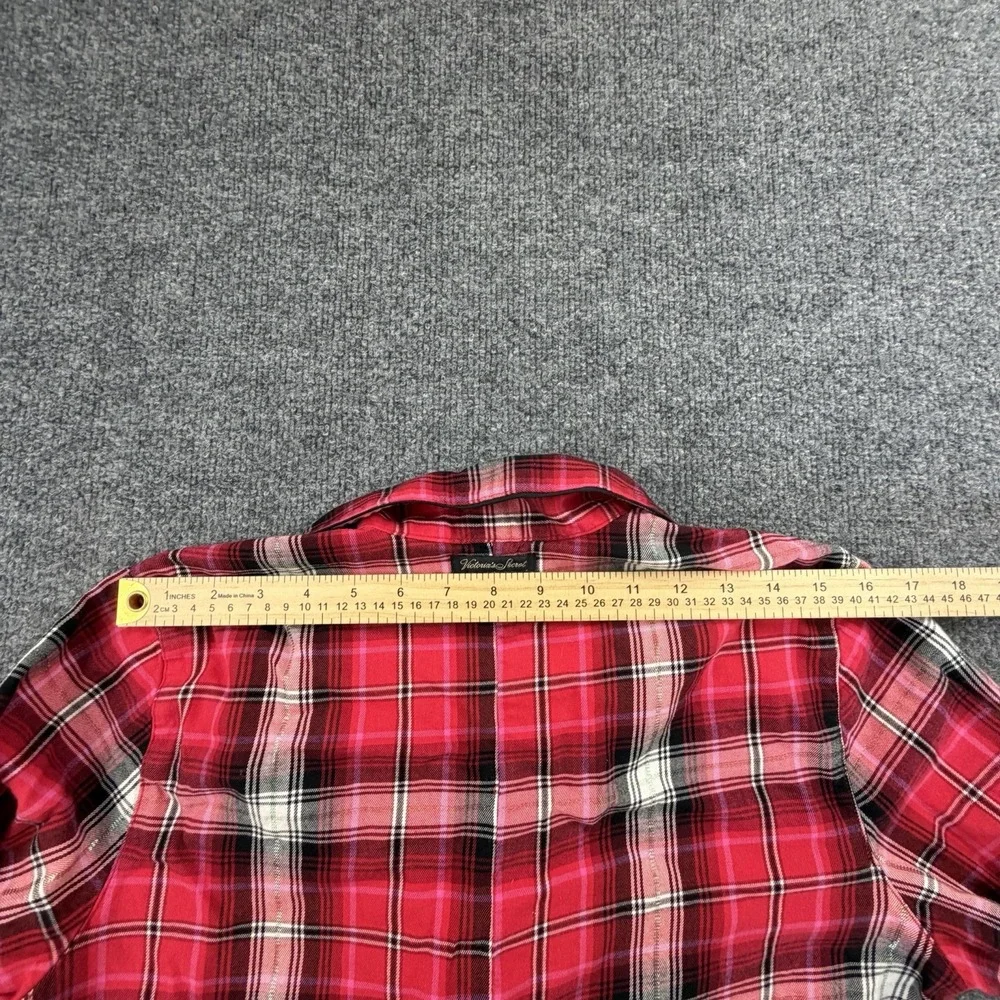 Victoria's Secret Red Plaid Pajama‎ Set S Button-Front Top + Shorts Tie